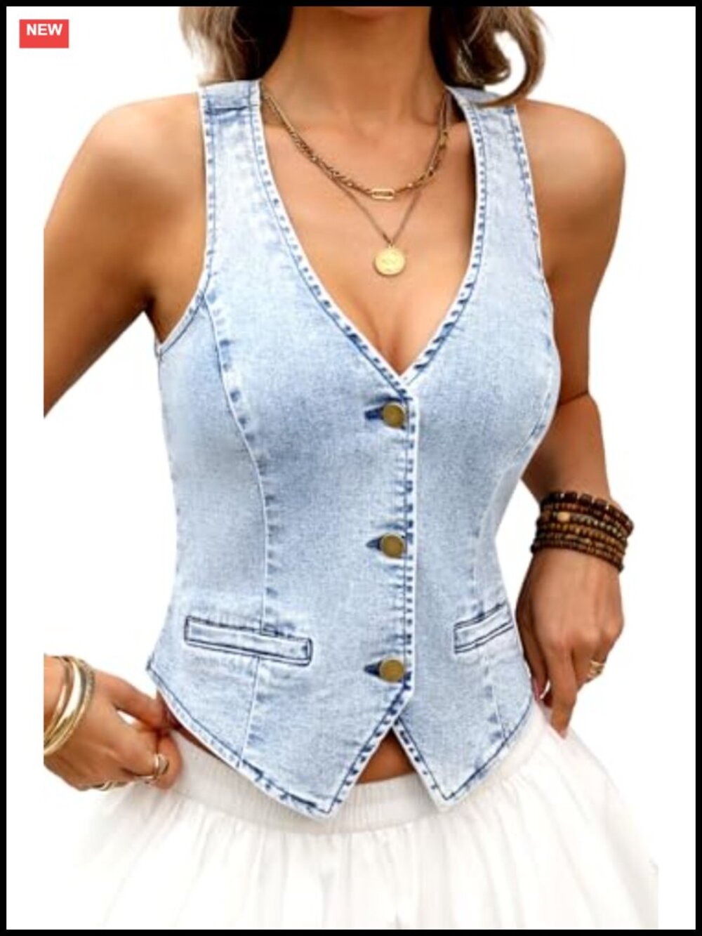 Cropped Denim Vest Women Stretch Jean Vest